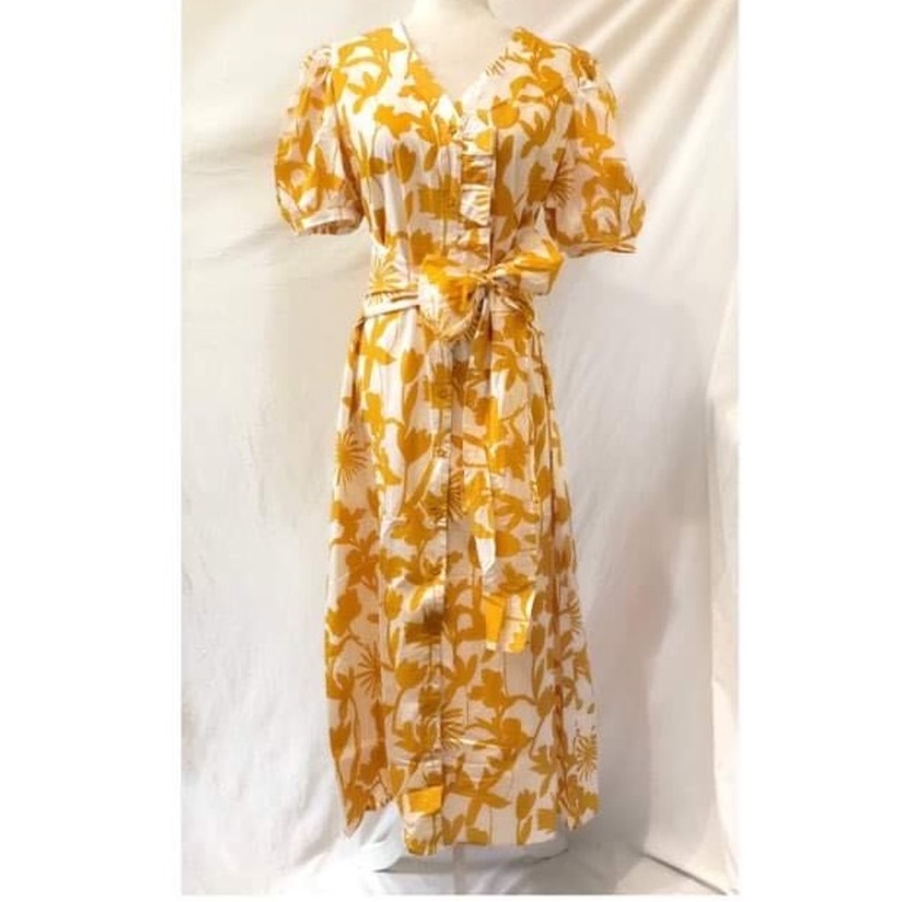 NWOT Yellow Plant Print Puff Sleeve Dress